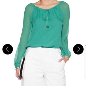 Tory Burch Viridian Green Silk Sophie Tunic Blouse Size 10